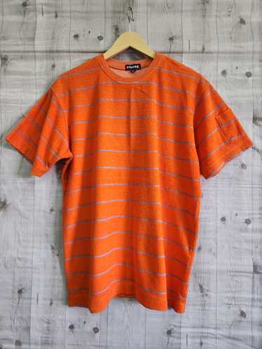 Vintage Stussy Rare Orange Stripes Arm Pocket TShi