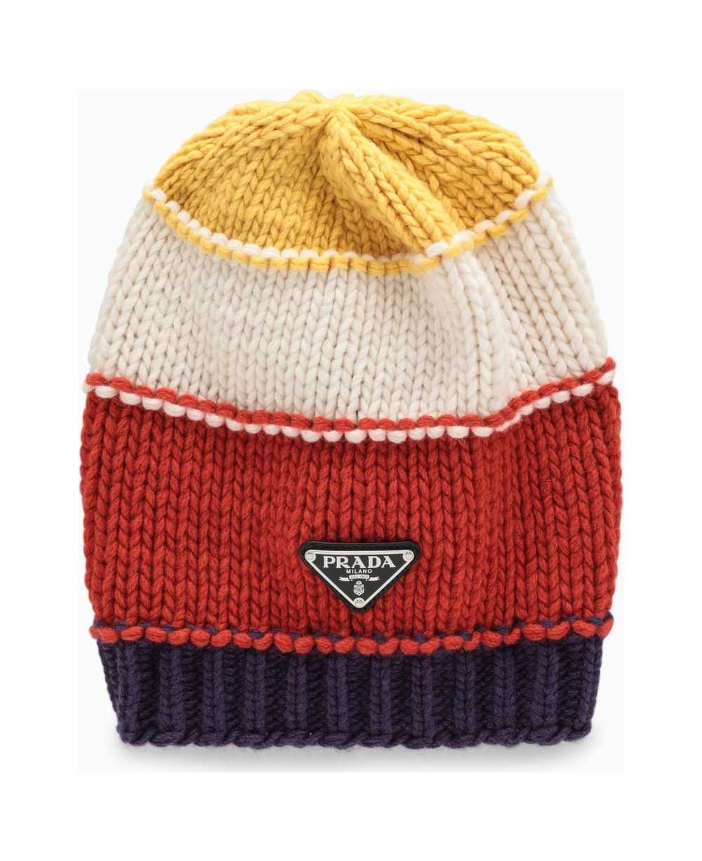 Prada Yellow/papaya Striped Wool And Cashmere Hat - image 1