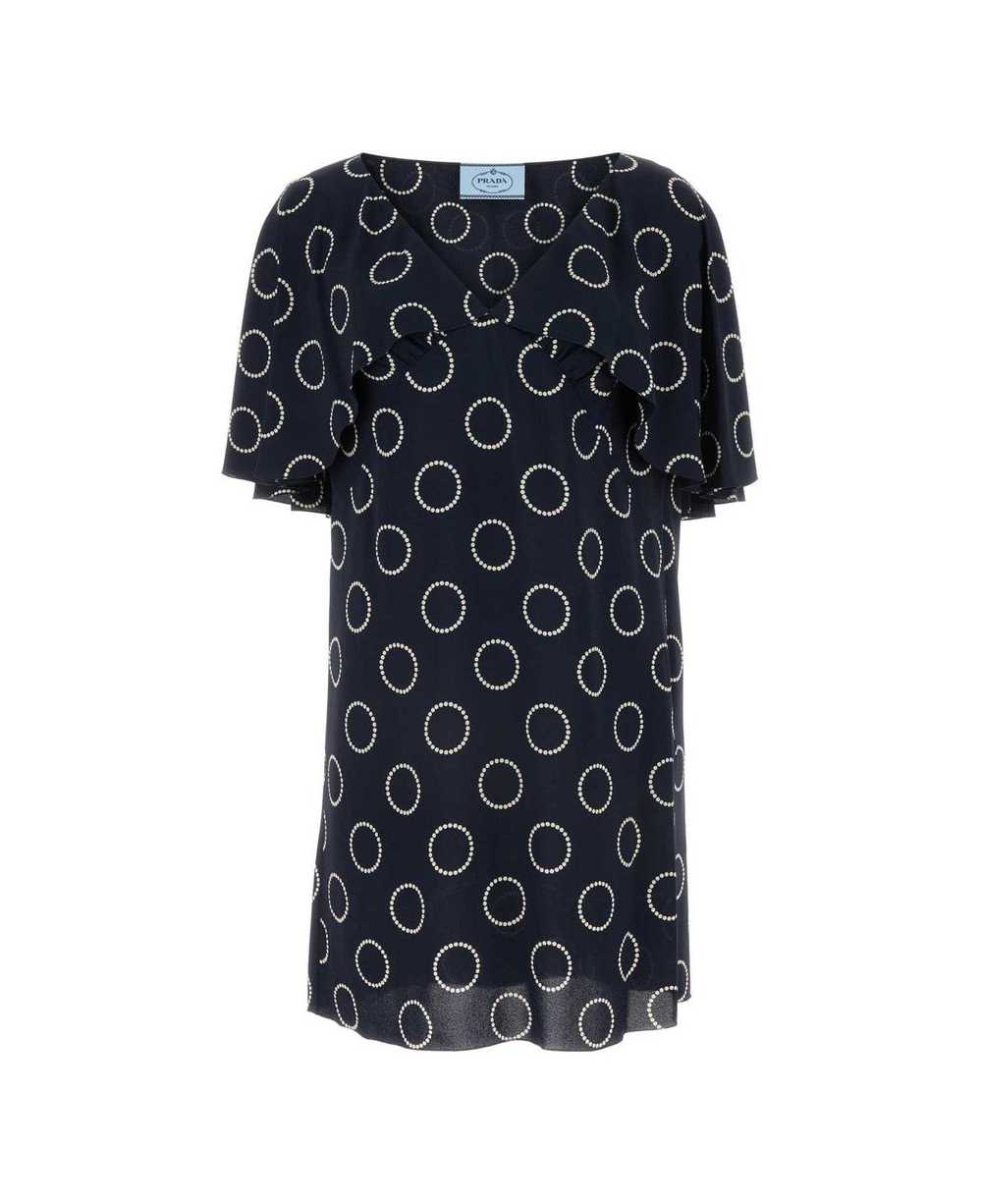 Prada Polka Dot V-neck Crepe Mini Dress - image 1