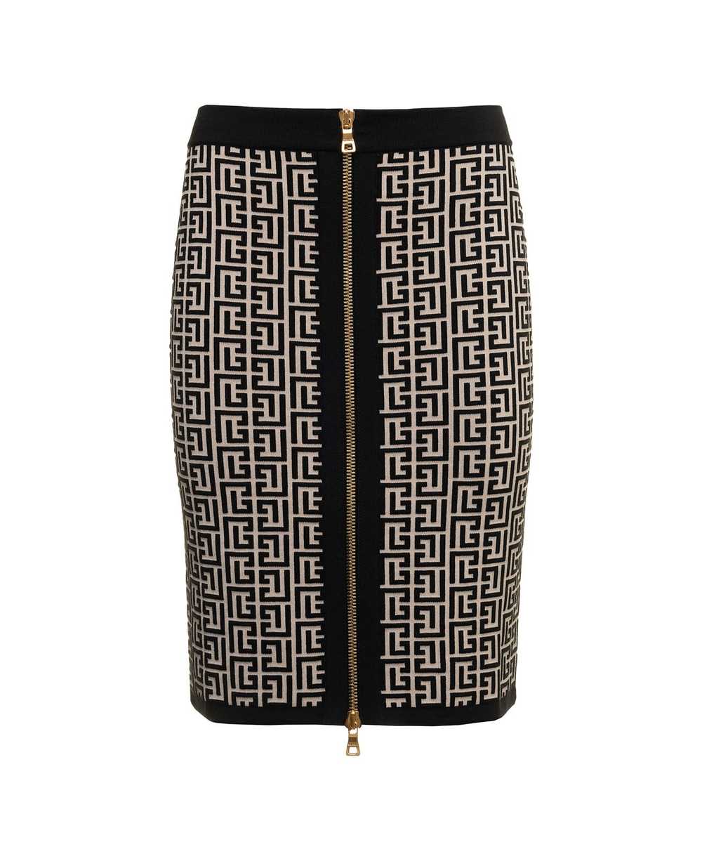 Balmain Woman's Monogram Wool Pencil Skirt With Z… - image 1