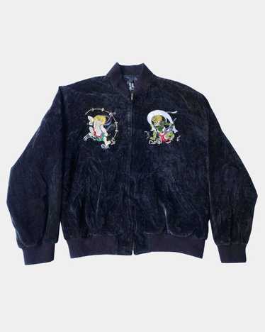 ジャケット・アウター 90s vintage souvenir jacket velvet black Vintage Sukajan Reversible Velvet Jacket Embroidered