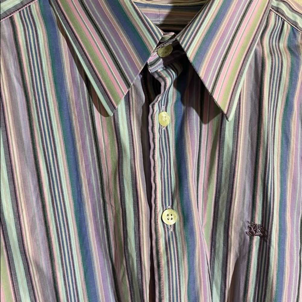 Burberry London Purple Multi Striped Shirt Vintage - image 3