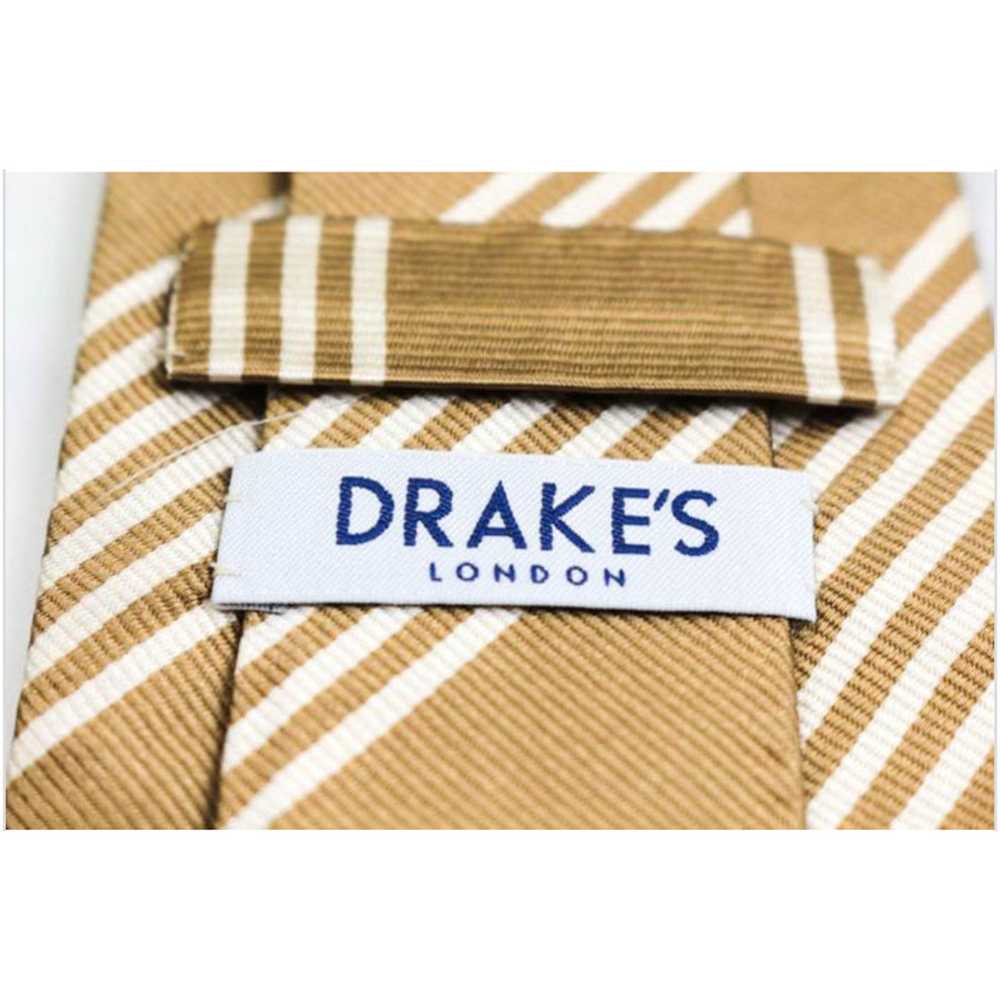 Drakes Drakes London Striped Gold and White Tie H… - image 3