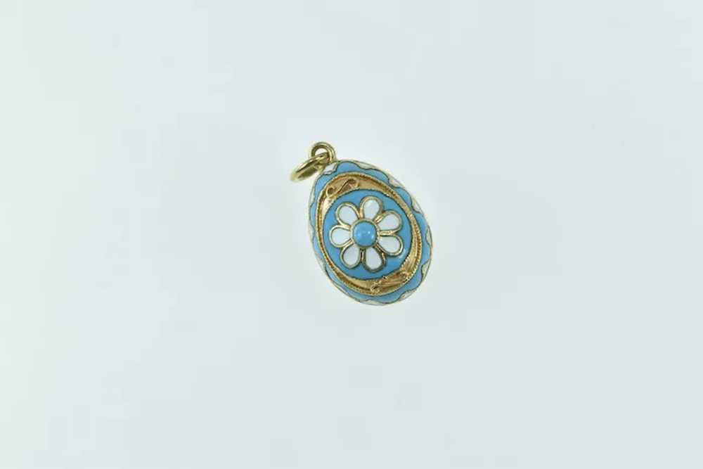 18K Blue & White Enamel Flower Decorative Egg Cha… - image 2