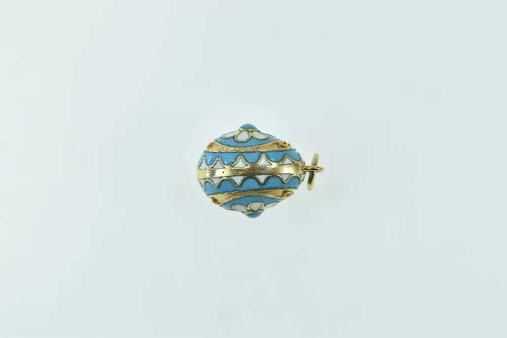 18K Blue & White Enamel Flower Decorative Egg Cha… - image 3