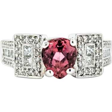 Refined 18k White Gold Pink Sapphire and Diamond R