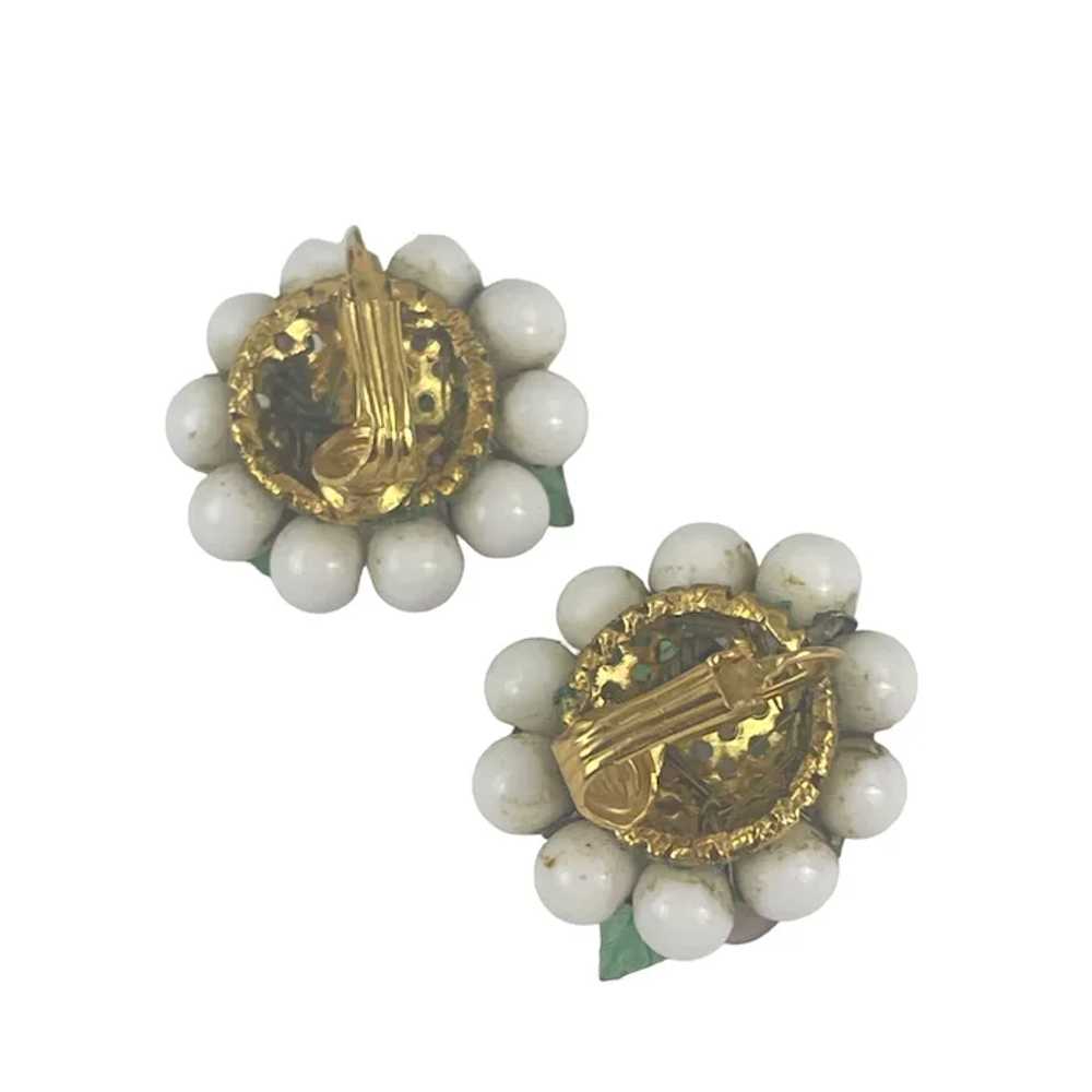 Vintage Floral Clip-On Earrings With Glass Beads … - image 2