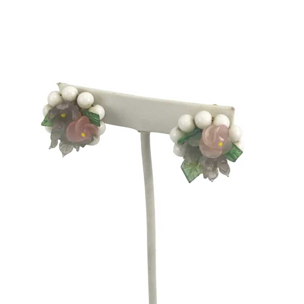 Vintage Floral Clip-On Earrings With Glass Beads … - image 3