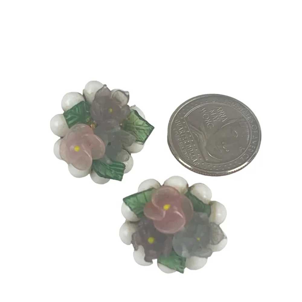 Vintage Floral Clip-On Earrings With Glass Beads … - image 4