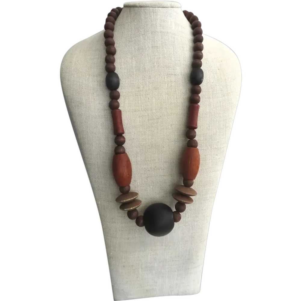 Vintage Tribal Boho Wooden Bead Necklace - image 1