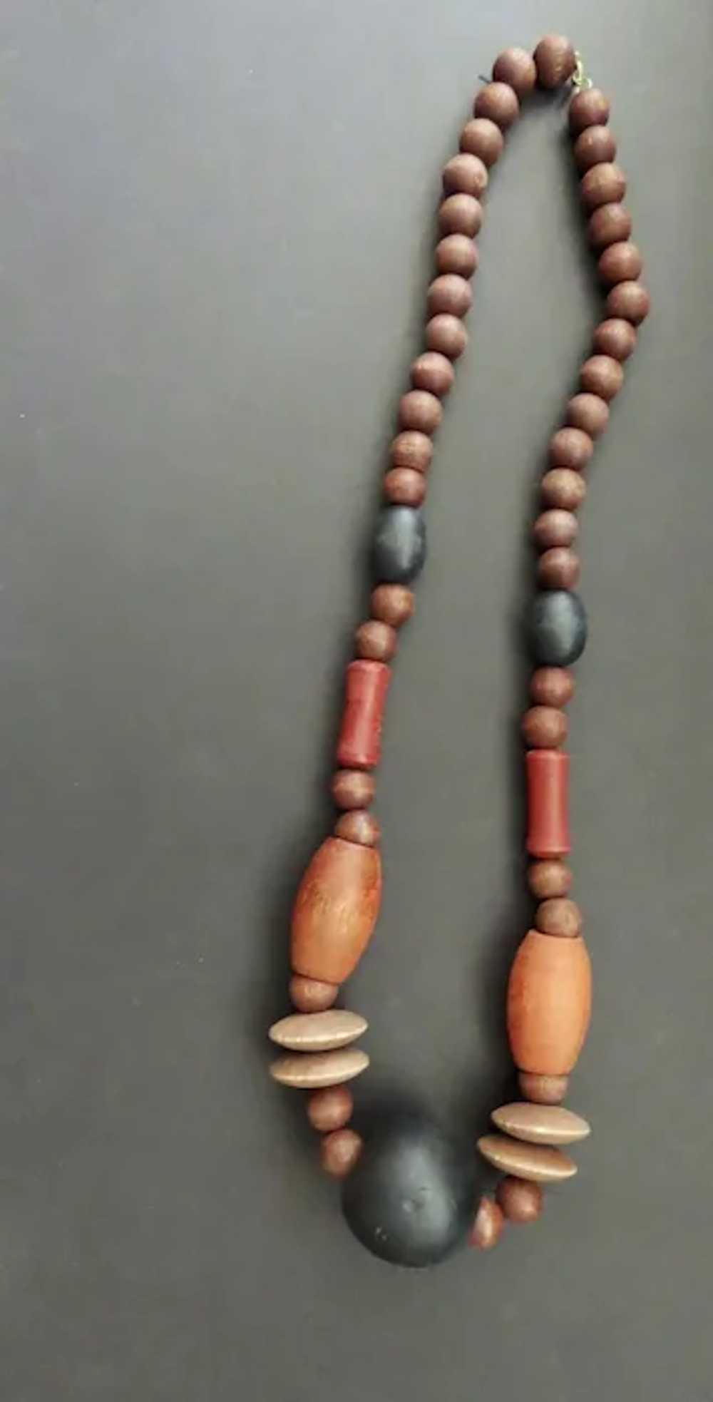 Vintage Tribal Boho Wooden Bead Necklace - image 2