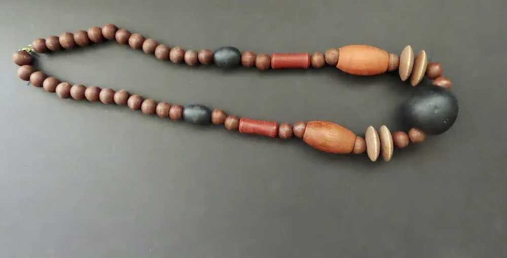 Vintage Tribal Boho Wooden Bead Necklace - image 3