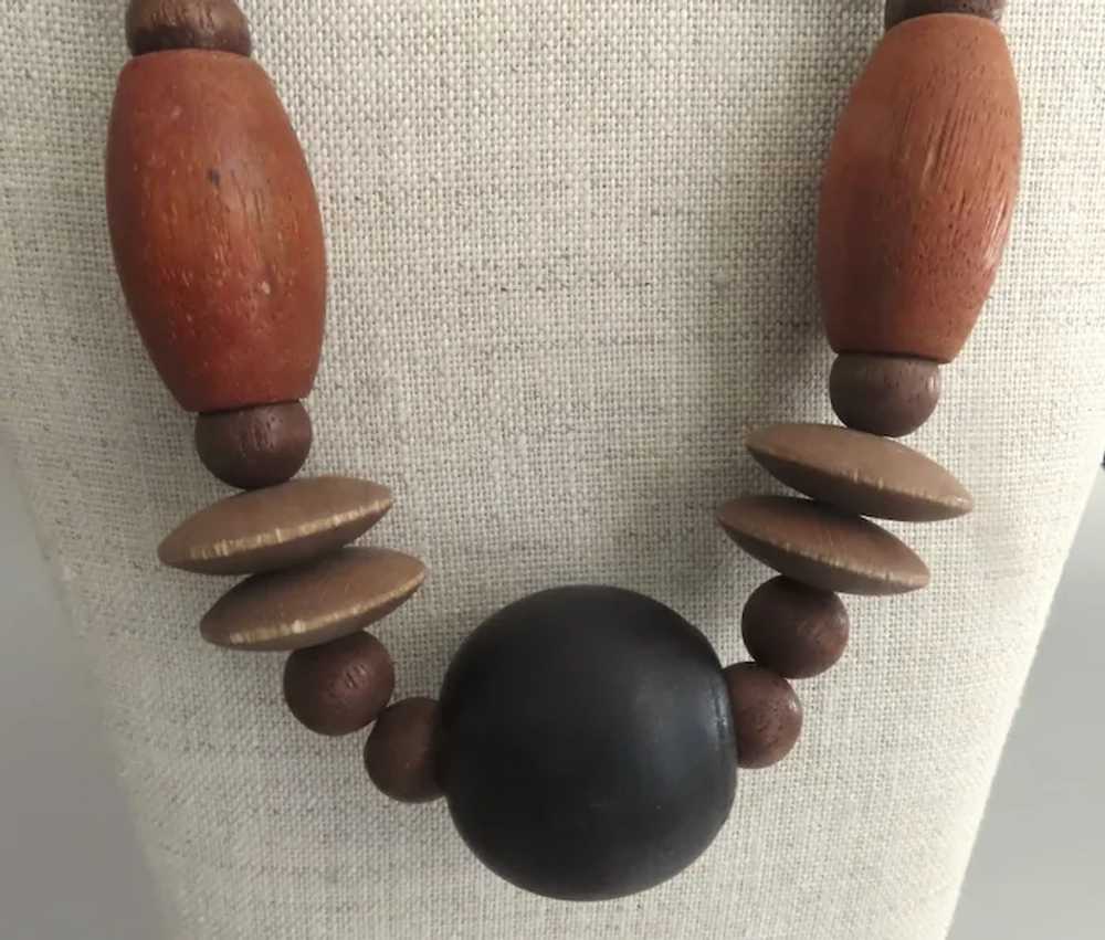 Vintage Tribal Boho Wooden Bead Necklace - image 4