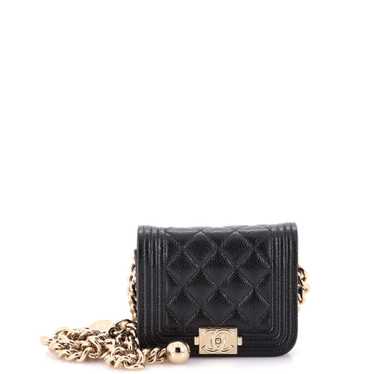 CHANEL Boy Flap Chain Belt Bag Quilted Caviar