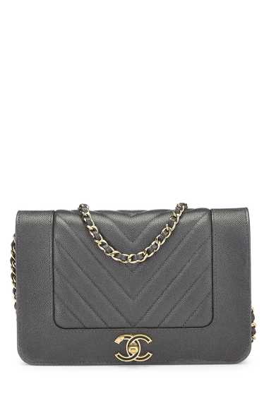 Grey Quilted Caviar Mademoiselle Wallet On Chain … - image 1