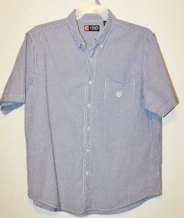 Chaps Mens Short Sleeve Shirt Blue Stripe Button D