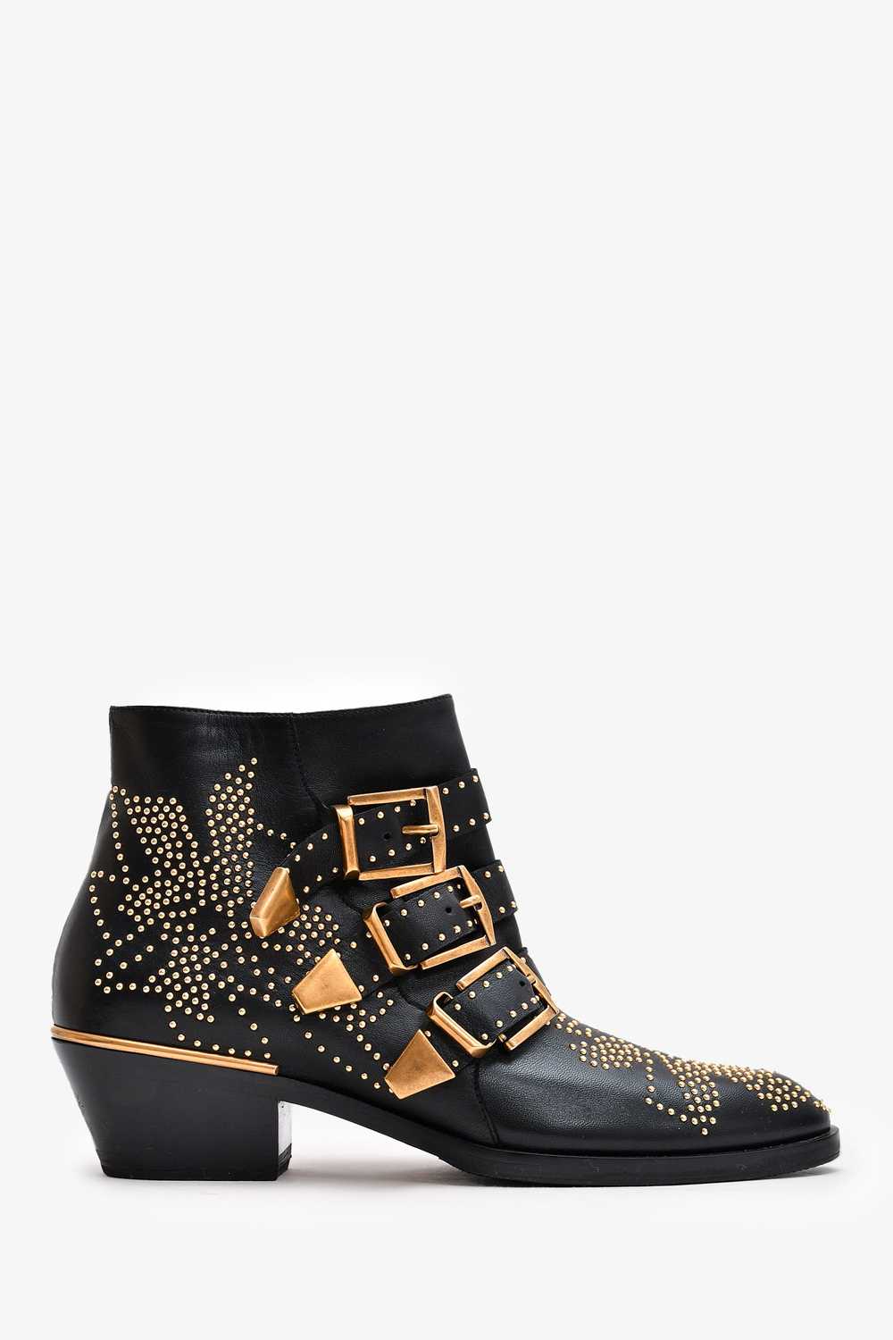 Chloe Black Leather Gold Tone Studded Susanna Ank… - image 1