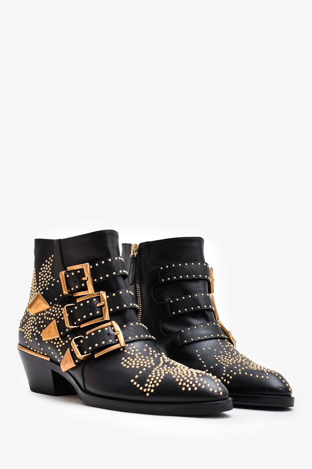 Chloe Black Leather Gold Tone Studded Susanna Ank… - image 2