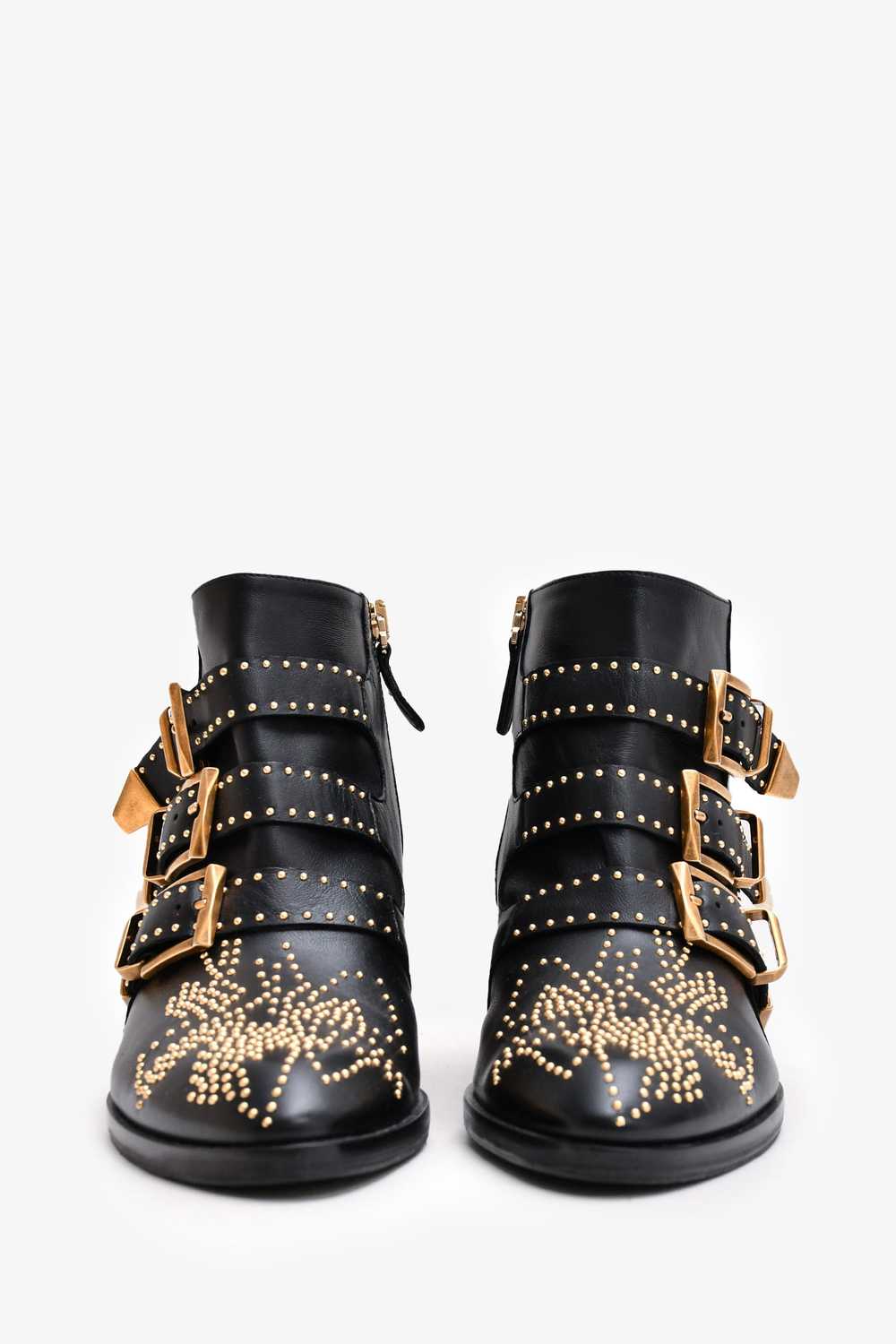 Chloe Black Leather Gold Tone Studded Susanna Ank… - image 3