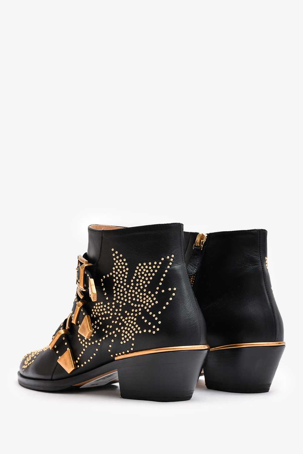 Chloe Black Leather Gold Tone Studded Susanna Ank… - image 4