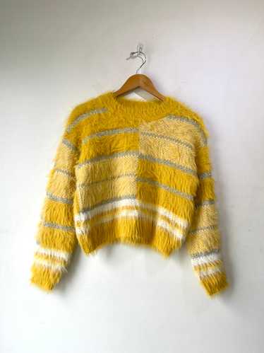 Fuzzy Yellow & Silver Striped Knit Sweater