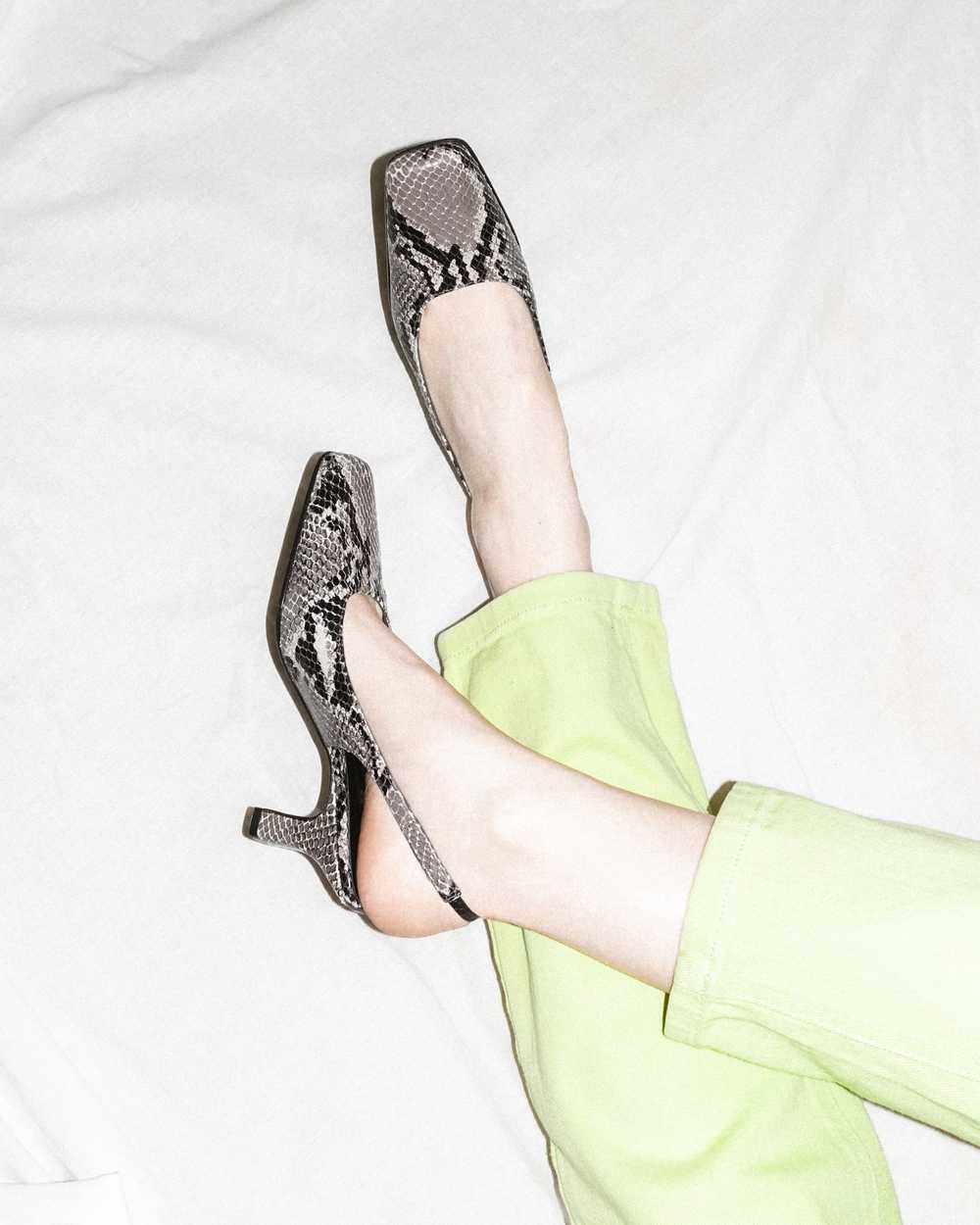 Grey Square Toe Snakeskin Slingback Heels - image 2