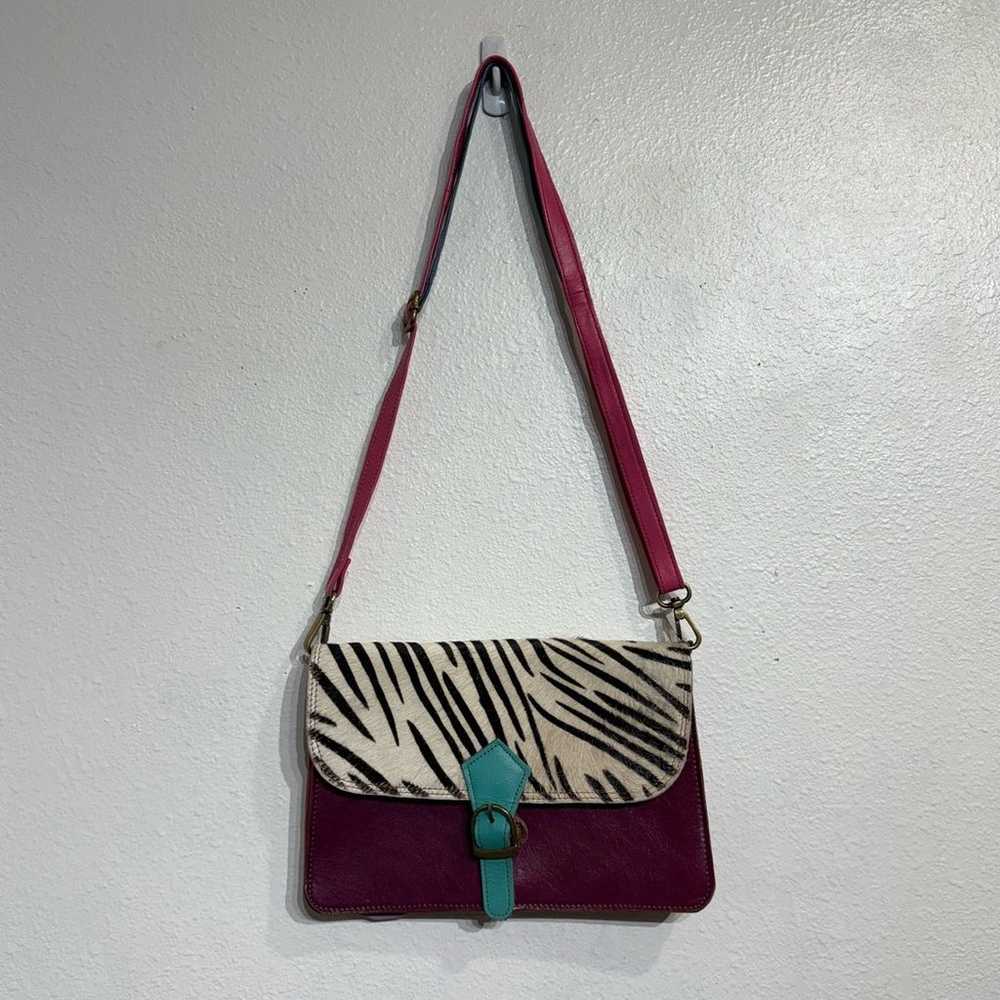 Pink Zebra Leather Crossbody Purse - image 1