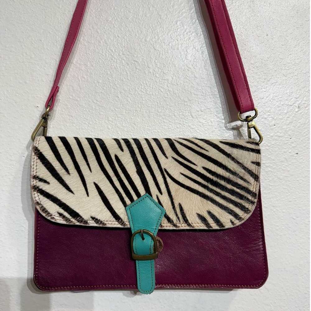 Pink Zebra Leather Crossbody Purse - image 2