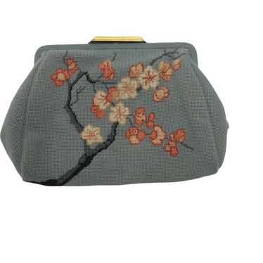 Handmade Needlepoint Clutch Cherry Blossom Monogra