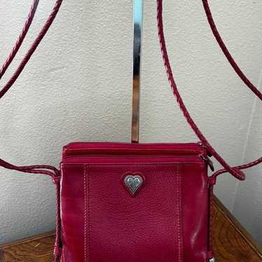 BRIGHTON Red Pebble Leather Crossbody Bag with Du… - image 1