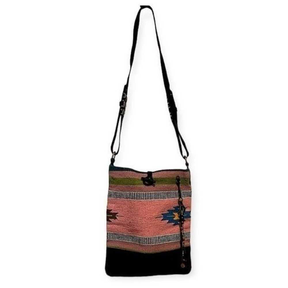 RAJ Southwestern Pink Woven Cotton Leather Crossb… - image 1