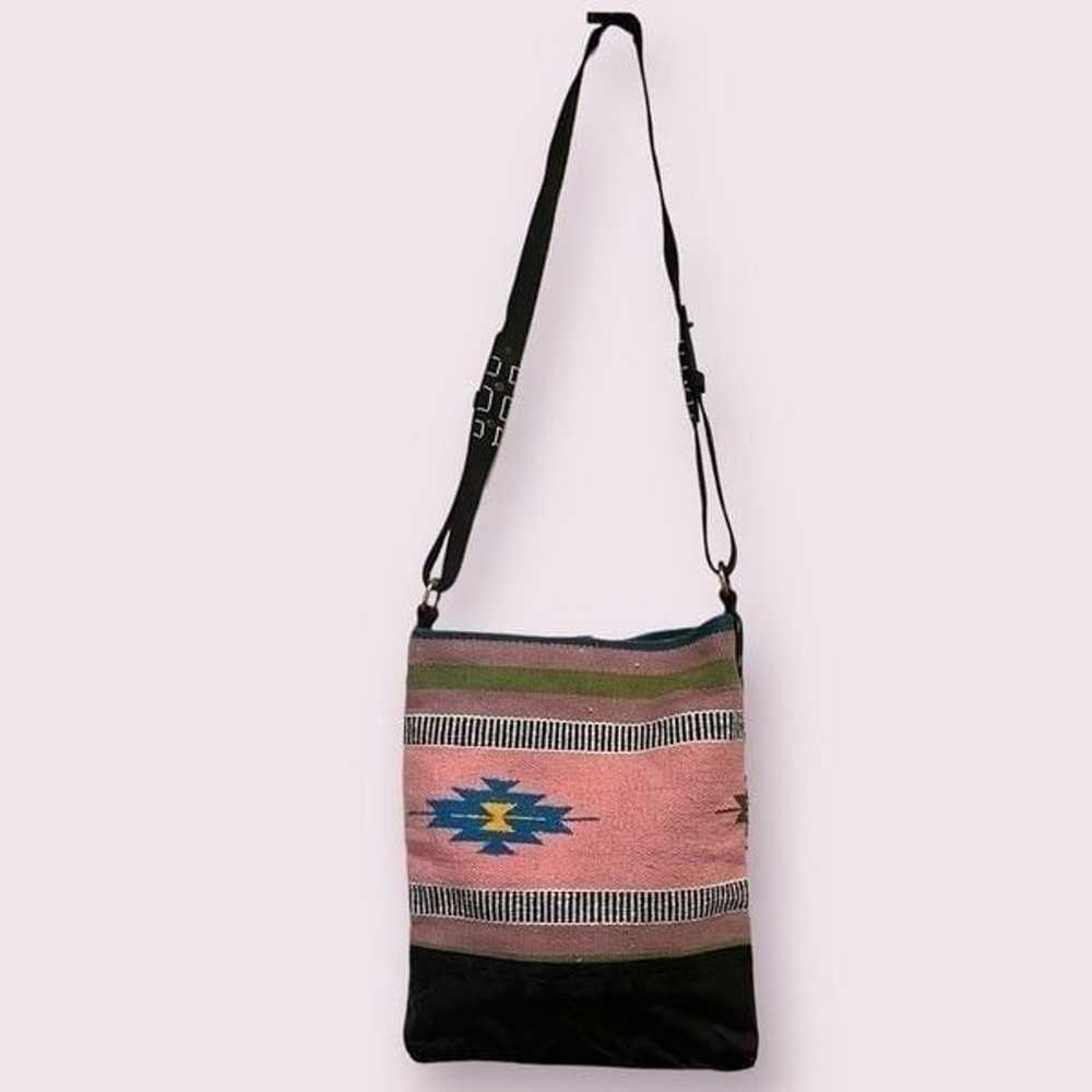 RAJ Southwestern Pink Woven Cotton Leather Crossb… - image 3