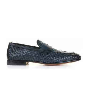 Santoni Blue Woven Leather Moccasin - image 1