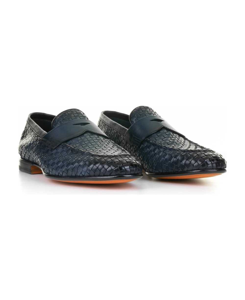 Santoni Blue Woven Leather Moccasin - image 2