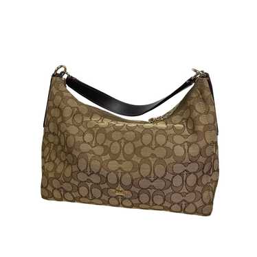 Coach store soft khaki mahogany signature logo Celeste hobo F36377