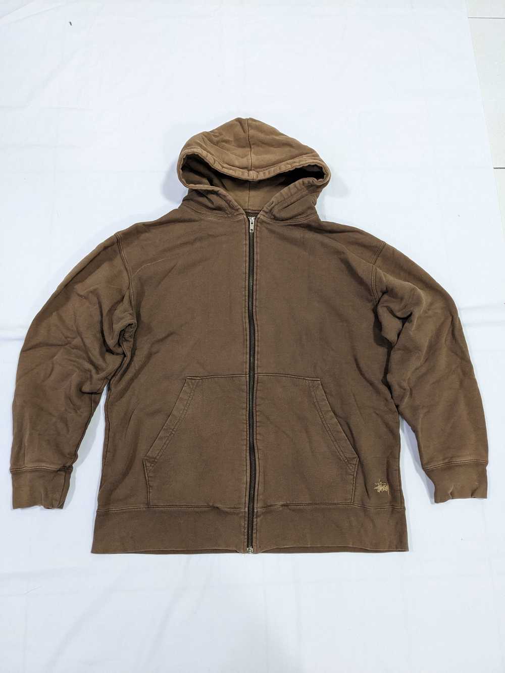 Vintage Stussy Y2K Brown Zip Up Hoodie - image 1