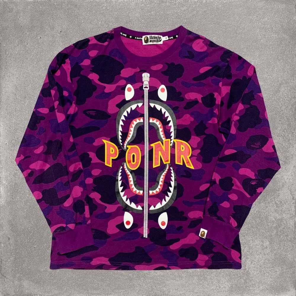 Bape Bape Medium Shark Purple Camo Long Sleeve Te… - image 1