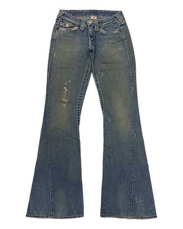 TRUE RELIGION FLARE JEANS DISTRESS DENIM BOOTCUT