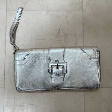 DONALD J PLINER Wristlet Clutch Purse Silver Nappa