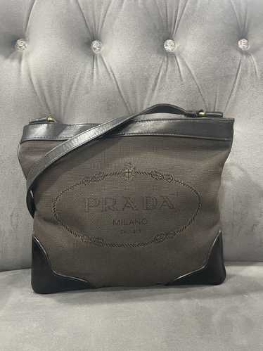 Authentic PRADA Logo Jacquard Canvas leather shoul