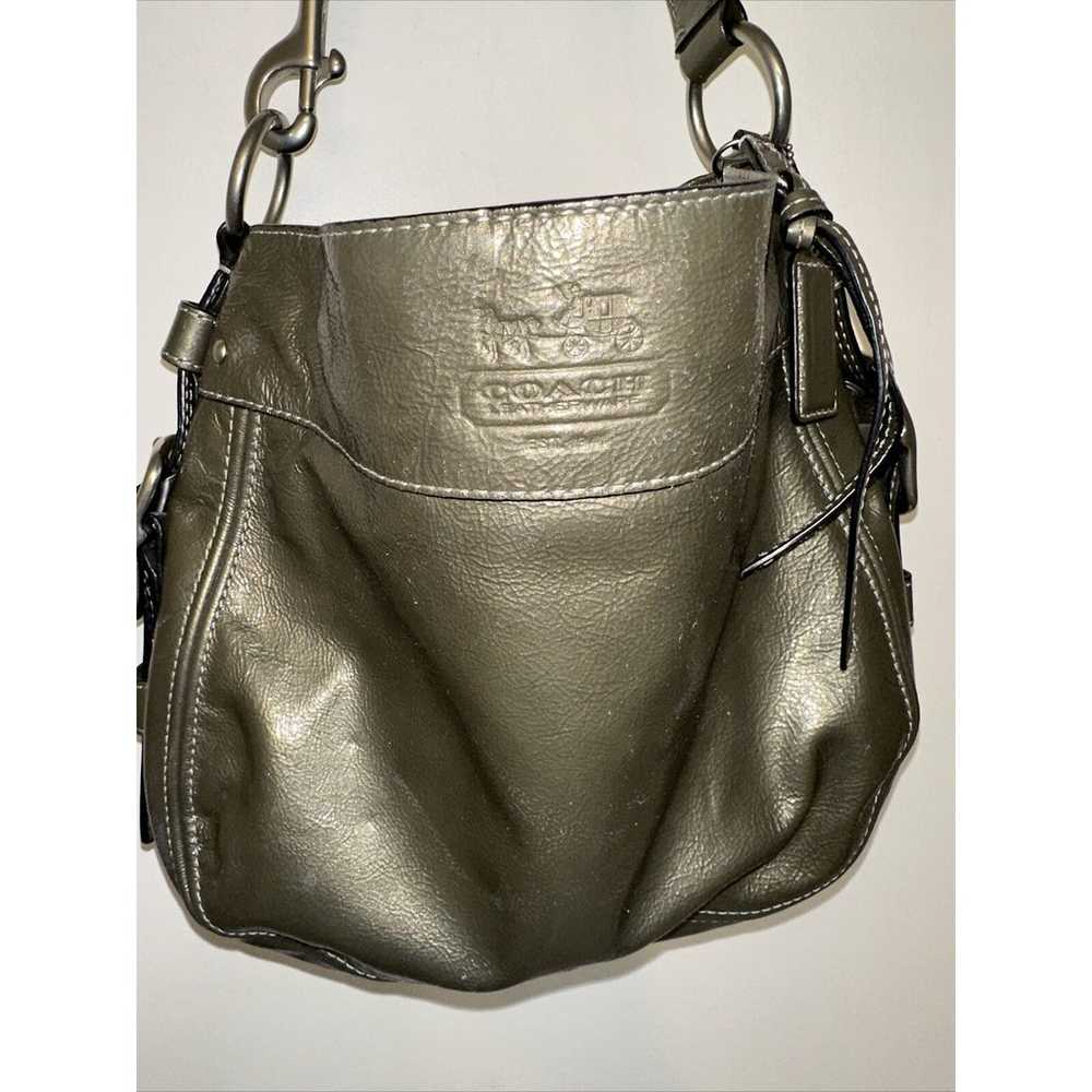 Vintage Y2K Lg Coach Metallic Pewter Hobo Shoulde… - image 2