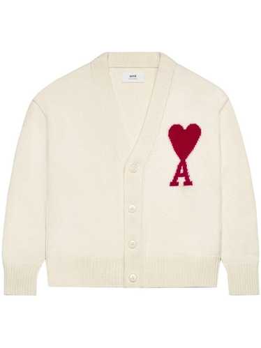 AMI PARIS INTARSIA-LOGO WOOL CARDIGAN