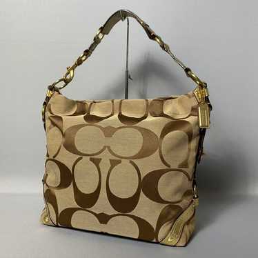 69B130 | Coach One Shoulder Bag Gold Brown Signatu