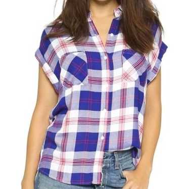 Rails Britt Plaid Rolled Cap Sleeve Button Up Smal