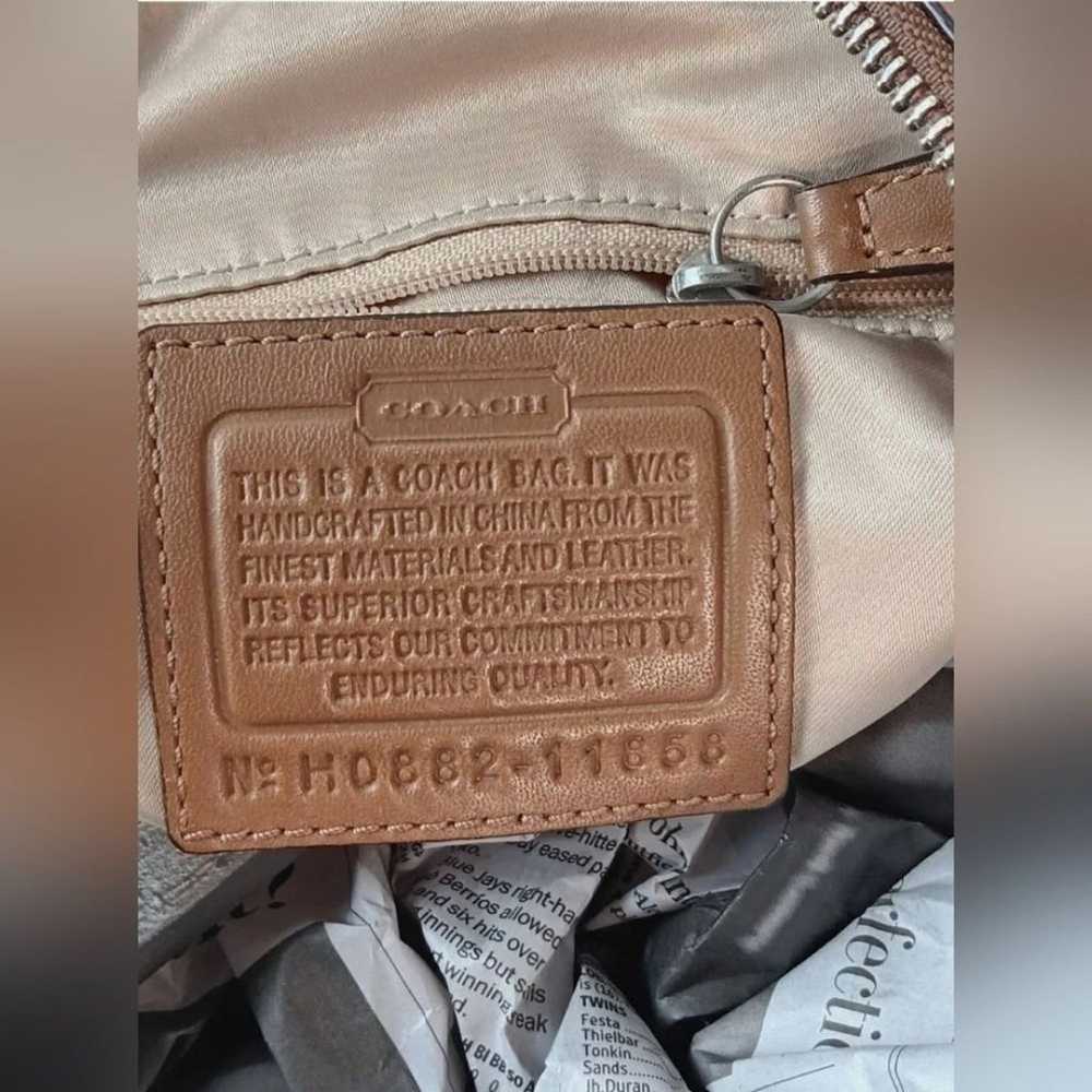 Coach Signature Brown Canvas Leather Strap Zipper… - image 4