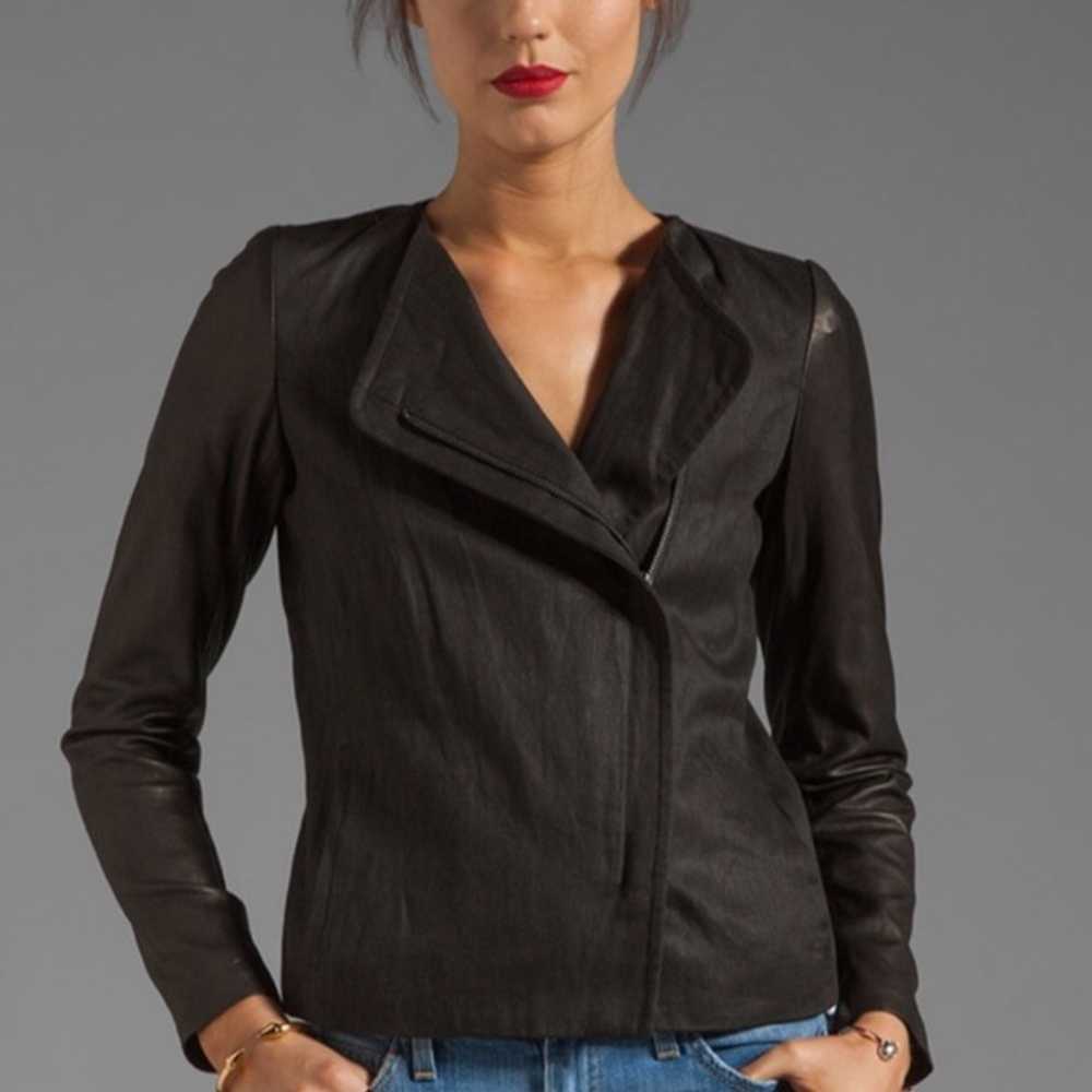 Vince Linen + Leather Sleeve Asymmetrical Jacket - image 1