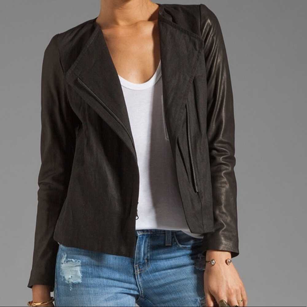 Vince Linen + Leather Sleeve Asymmetrical Jacket - image 2