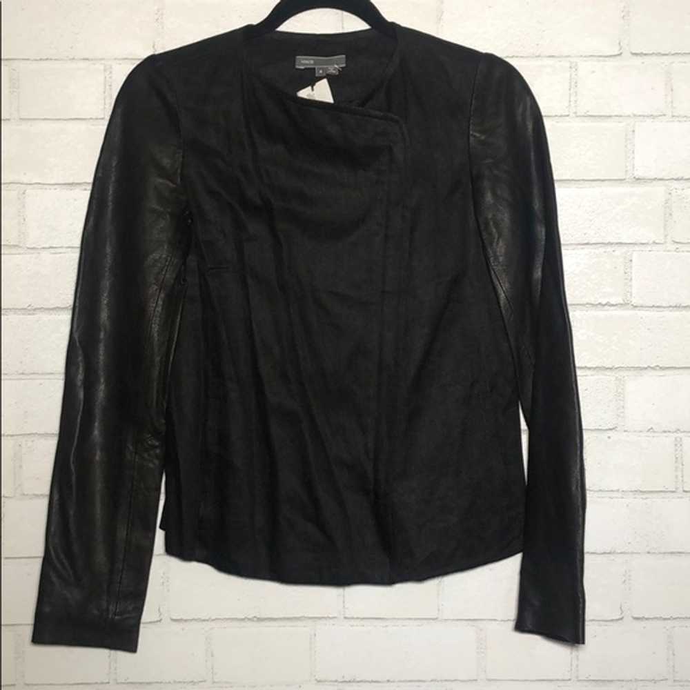 Vince Linen + Leather Sleeve Asymmetrical Jacket - image 4