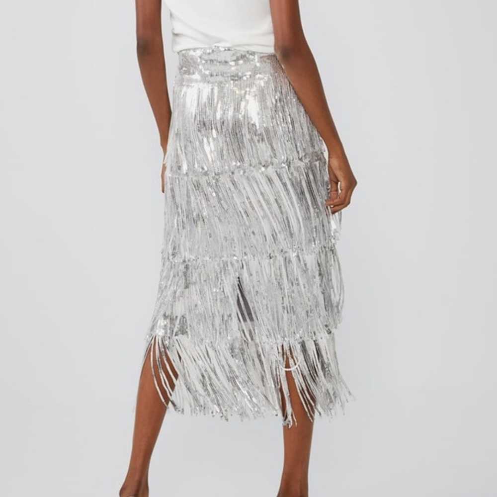 Zara Silver Limited Edition Fringe Sequin Skirt - image 3