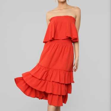 Fashion Nova Red Señorita Ruffled Skirt Set